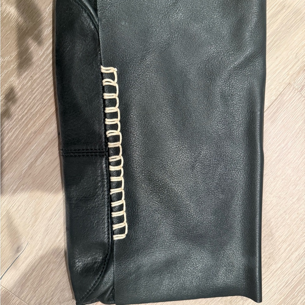 Black Leather Clutch Bag with Stitching